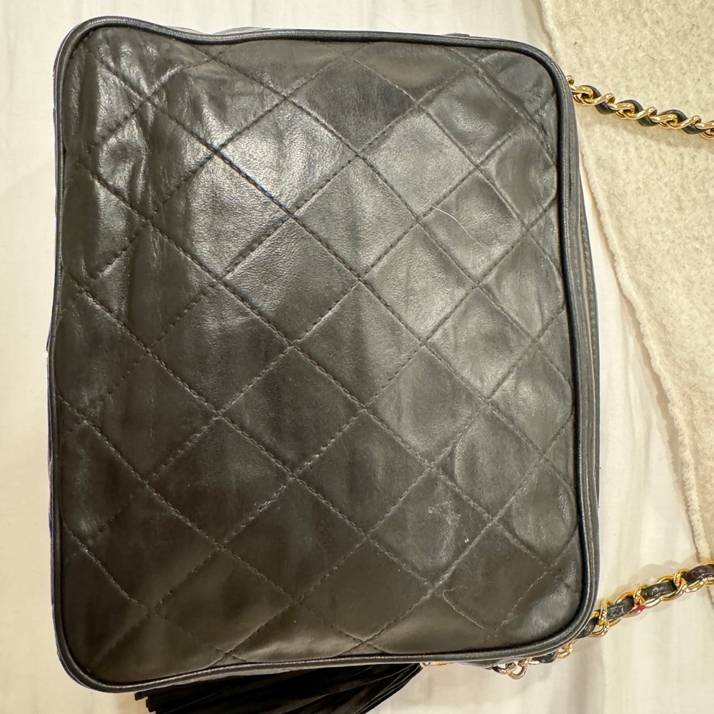 CHANEL CC Matelasse Tassel Chain Shoulder Bag Leather Black Vintage - Picture 10 of 13
